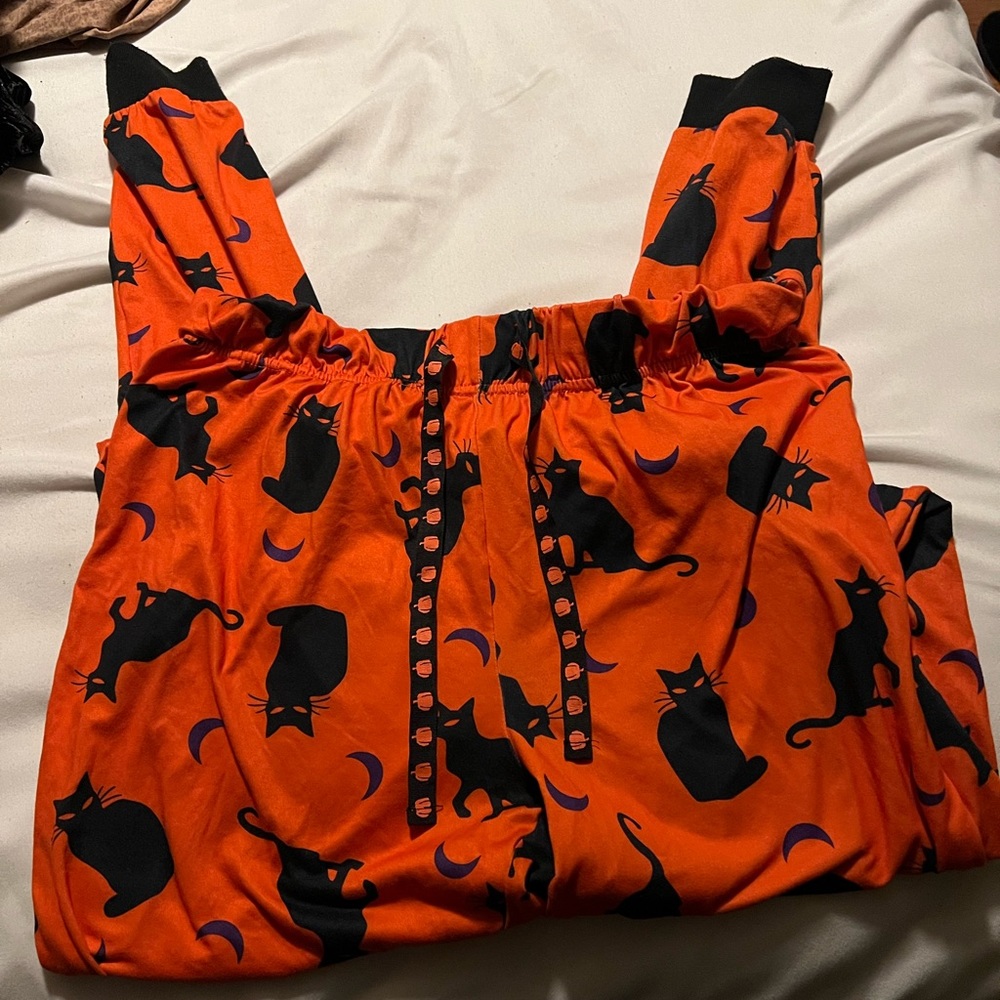 Halloween pajama pants. Black cats and moons